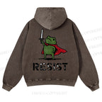 Resist Frog Printed Casual Washed Hoodie