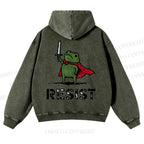 Resist Frog Printed Casual Washed Hoodie