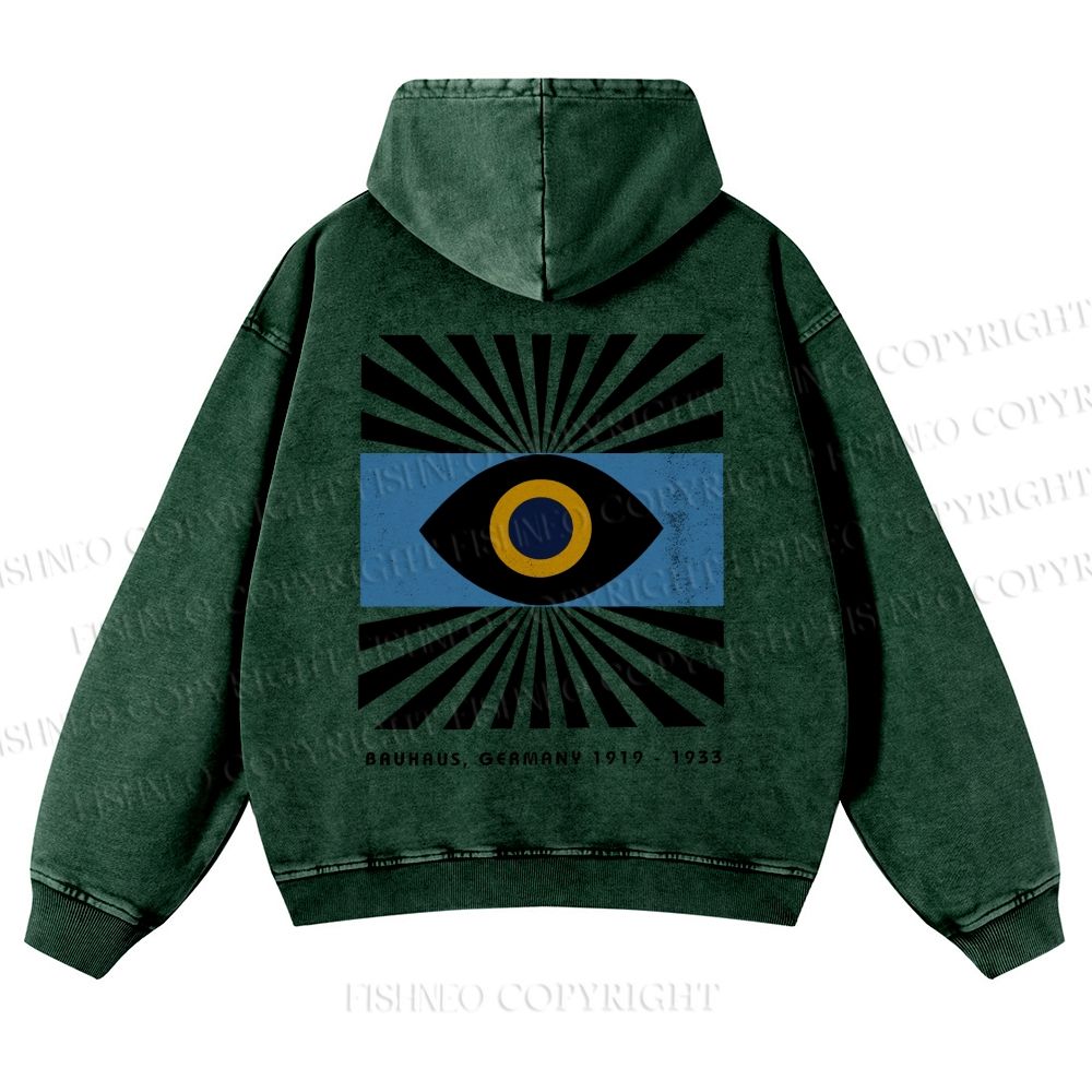 Bauhaus Geometric Eyes Printed Casual Washed Hoodie