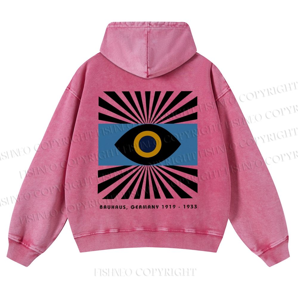 Bauhaus Geometric Eyes Printed Casual Washed Hoodie