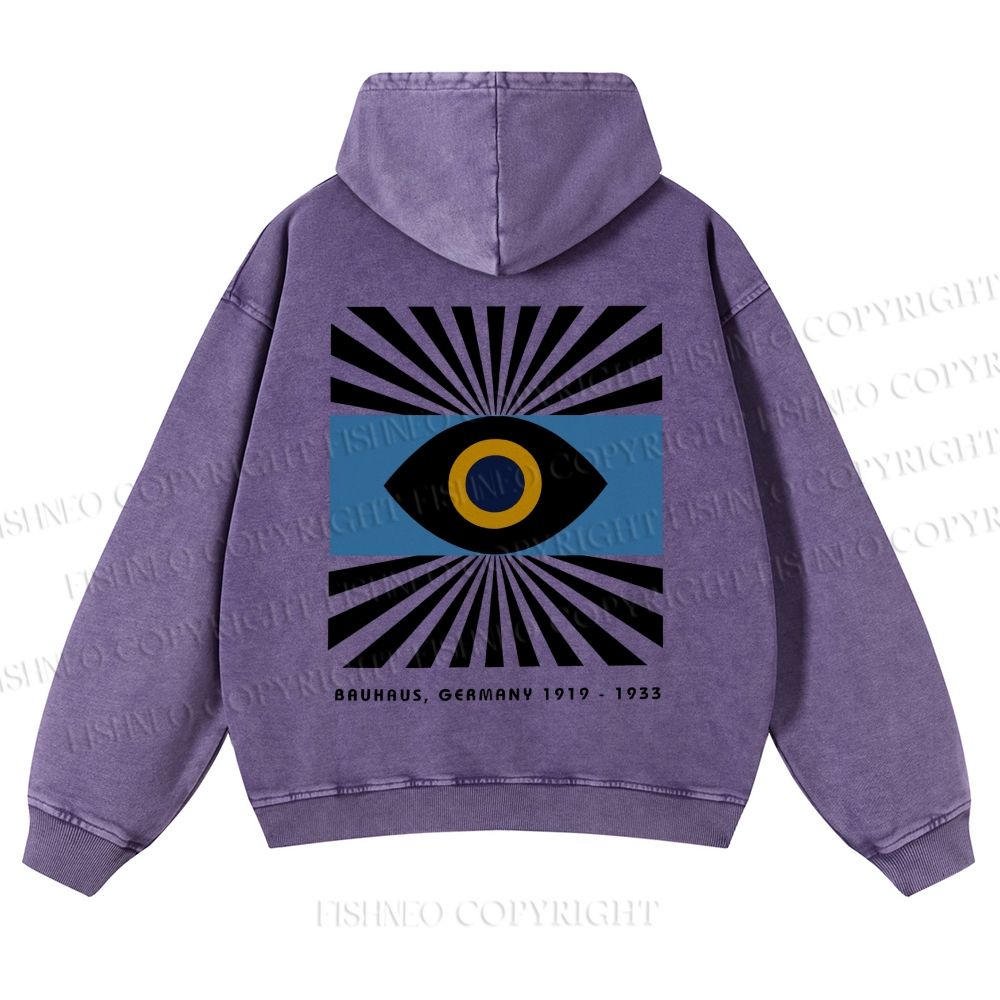 Bauhaus Geometric Eyes Printed Casual Washed Hoodie