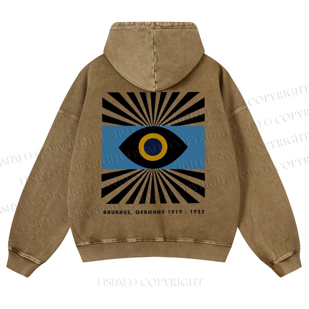 Bauhaus Geometric Eyes Printed Casual Washed Hoodie