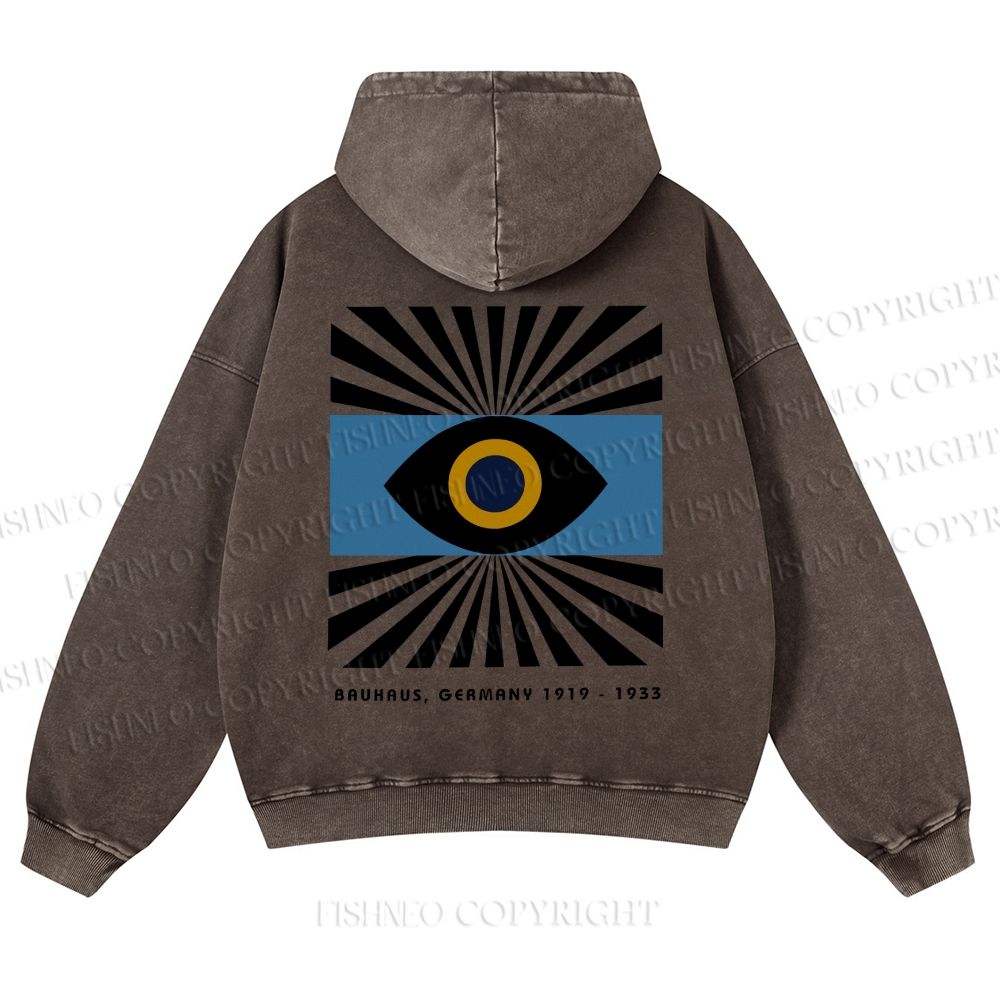 Bauhaus Geometric Eyes Printed Casual Washed Hoodie