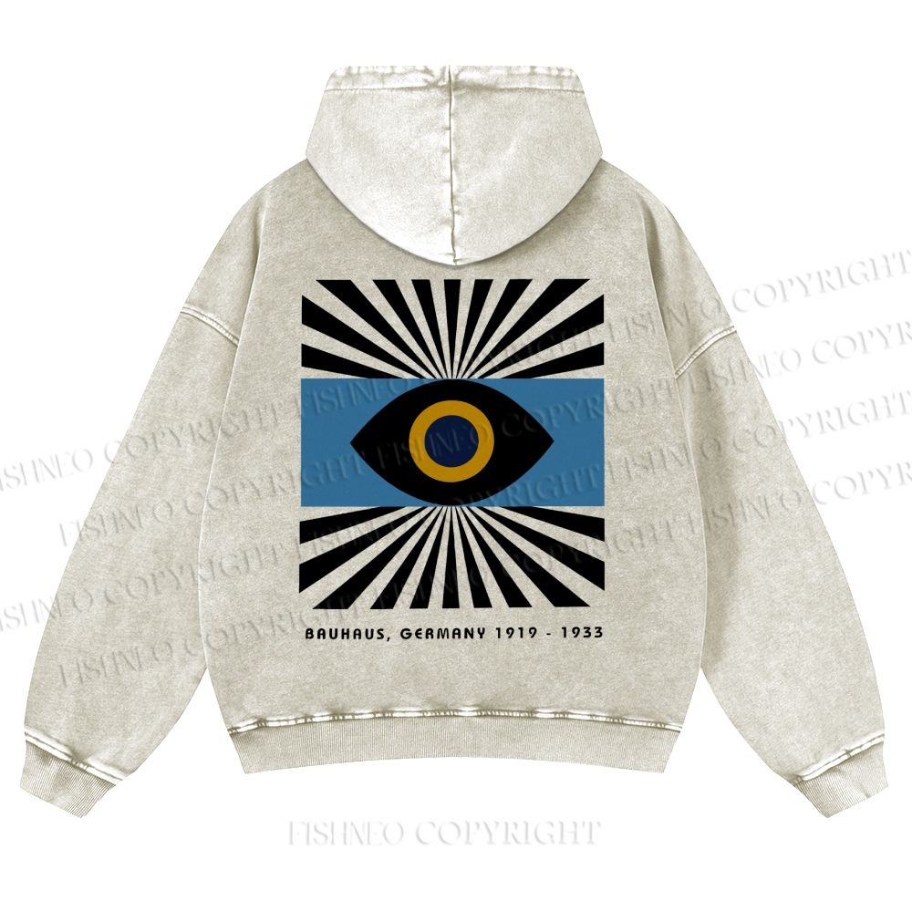Bauhaus Geometric Eyes Printed Casual Washed Hoodie