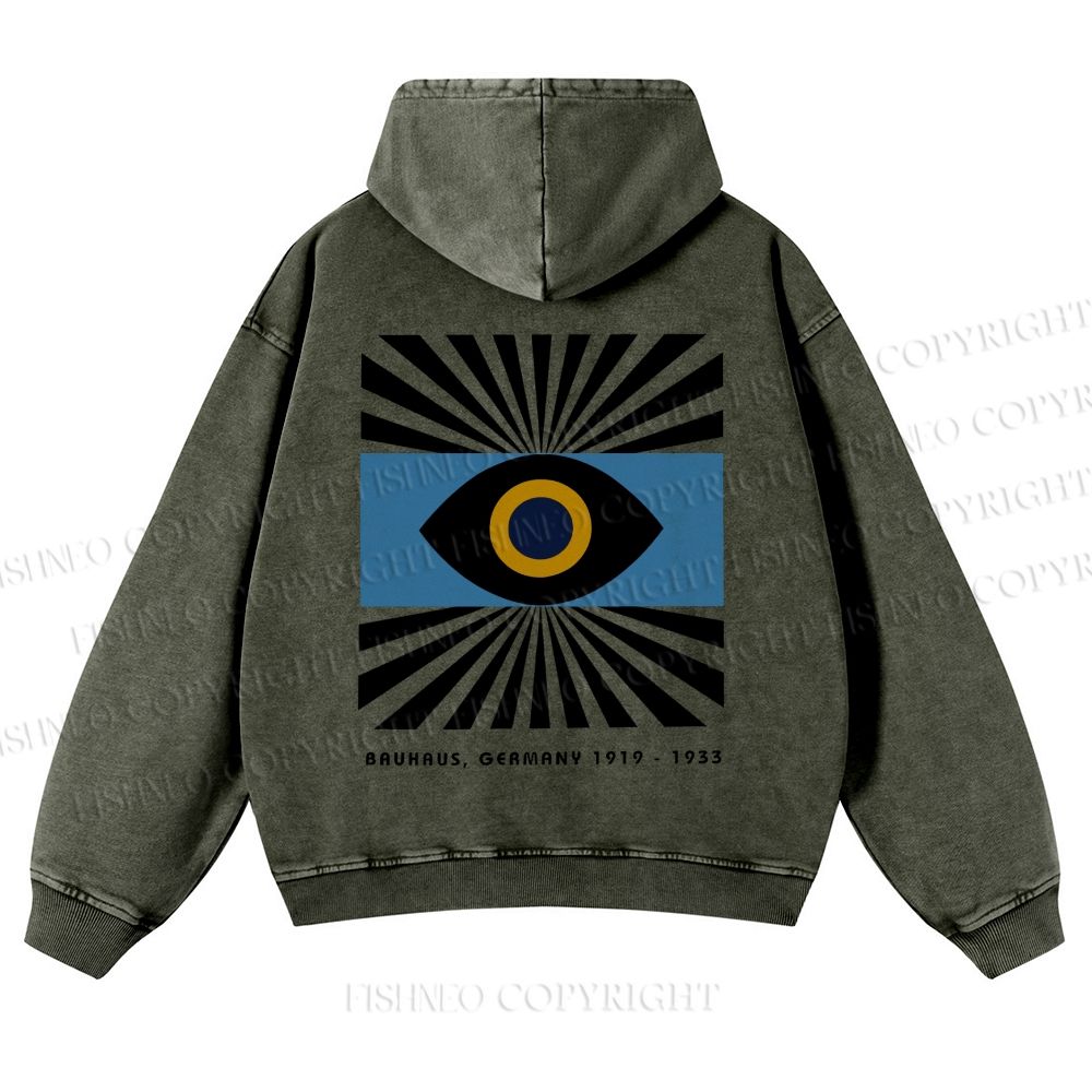 Bauhaus Geometric Eyes Printed Casual Washed Hoodie