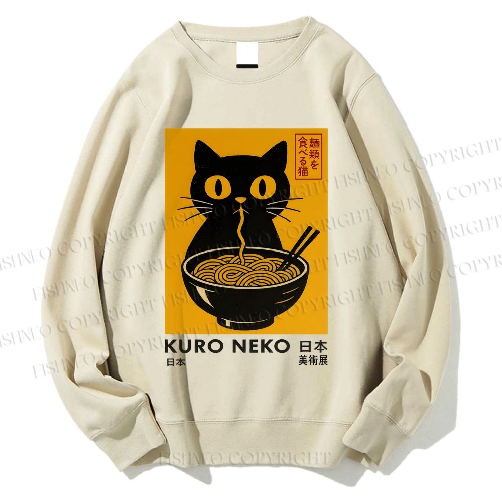 Unisex Kuro Neko Cat Printed Sweatshirt