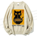 Unisex Kuro Neko Cat Printed Sweatshirt