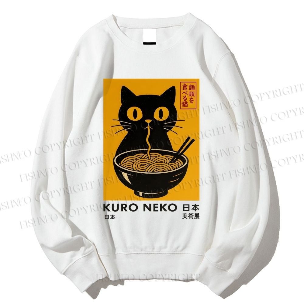 Unisex Kuro Neko Cat Printed Sweatshirt