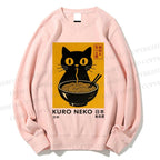 Unisex Kuro Neko Cat Printed Sweatshirt