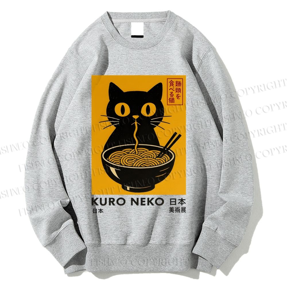 Unisex Kuro Neko Cat Printed Sweatshirt