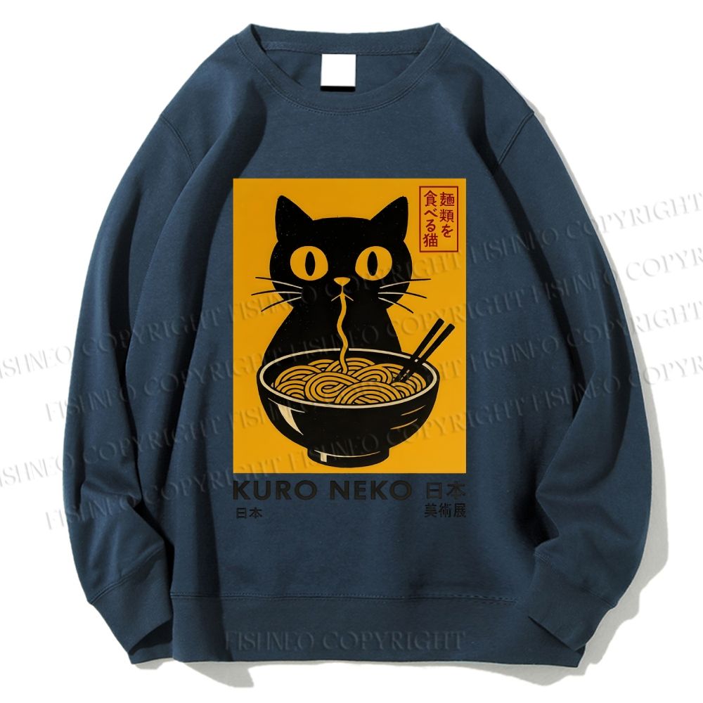 Unisex Kuro Neko Cat Printed Sweatshirt