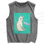 Unisex I Am Le Tired Cat Printed Washed Tank Top