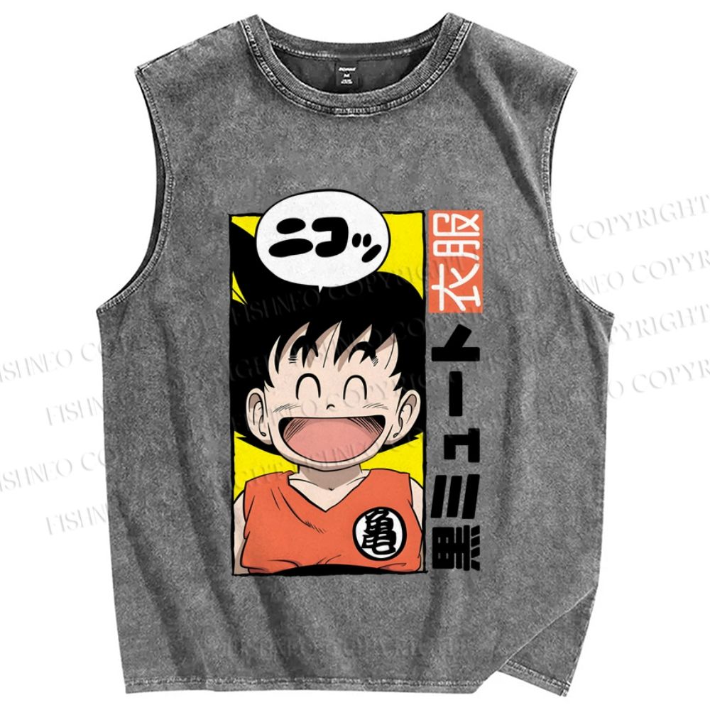 Unisex Son Goku Printed Washed Tank Top