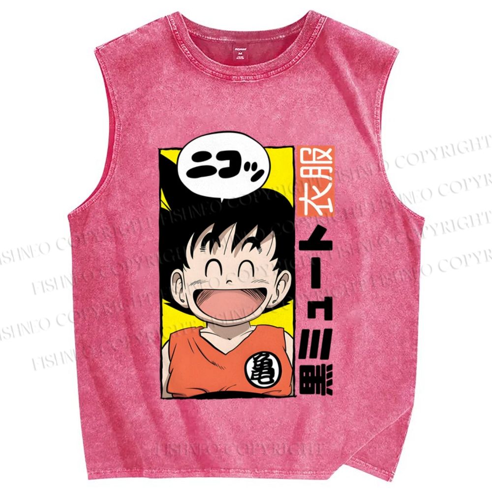 Unisex Son Goku Printed Washed Tank Top