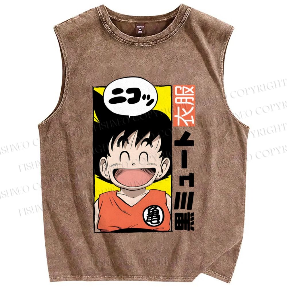Unisex Son Goku Printed Washed Tank Top
