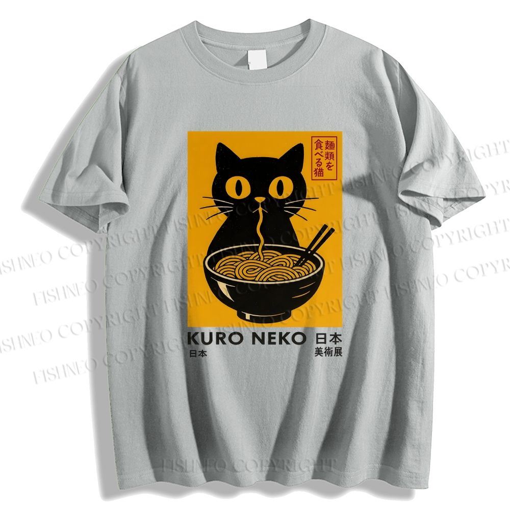 Unisex Kuro Neko Cat Printed Classic Cotton T-shirt