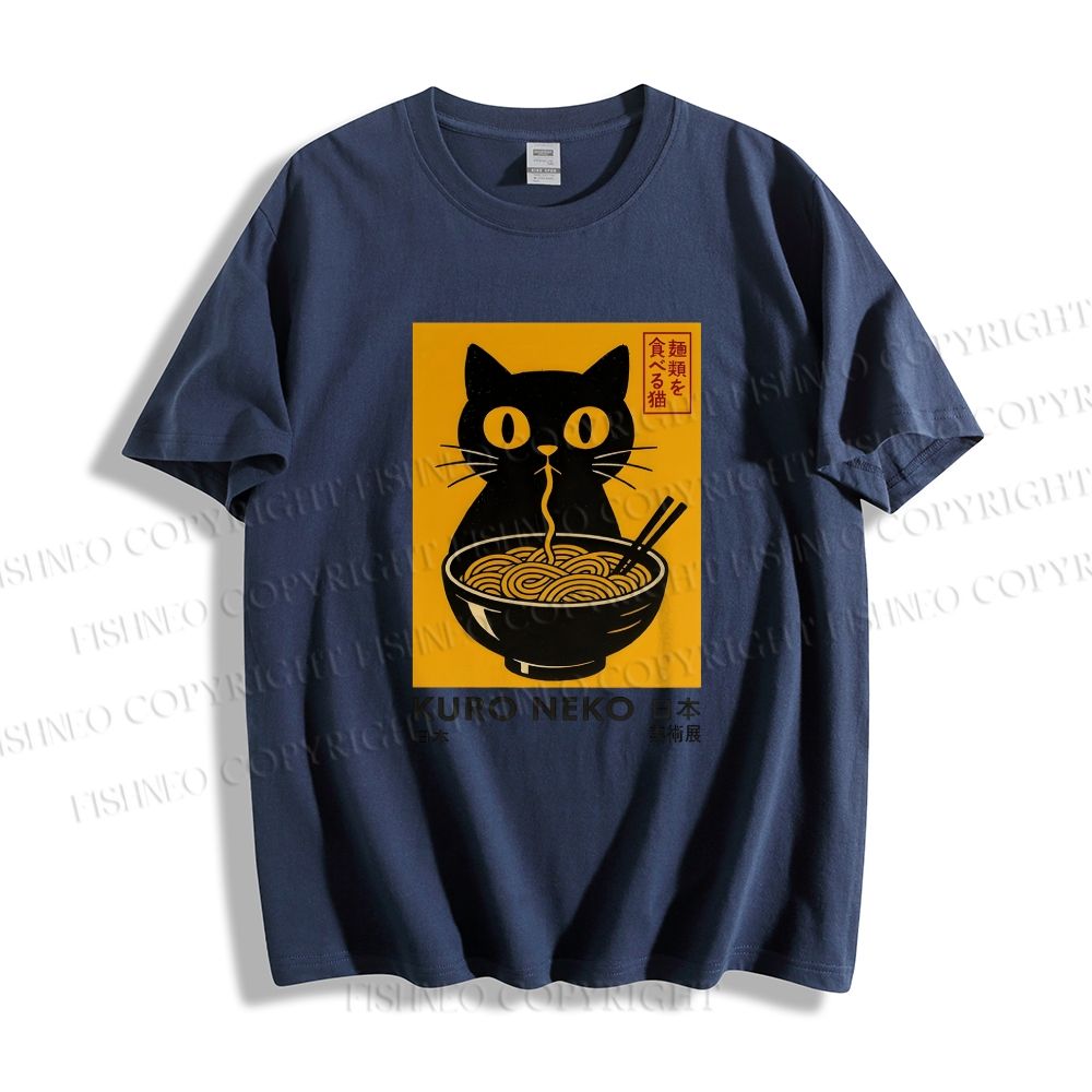 Unisex Kuro Neko Cat Printed Classic Cotton T-shirt
