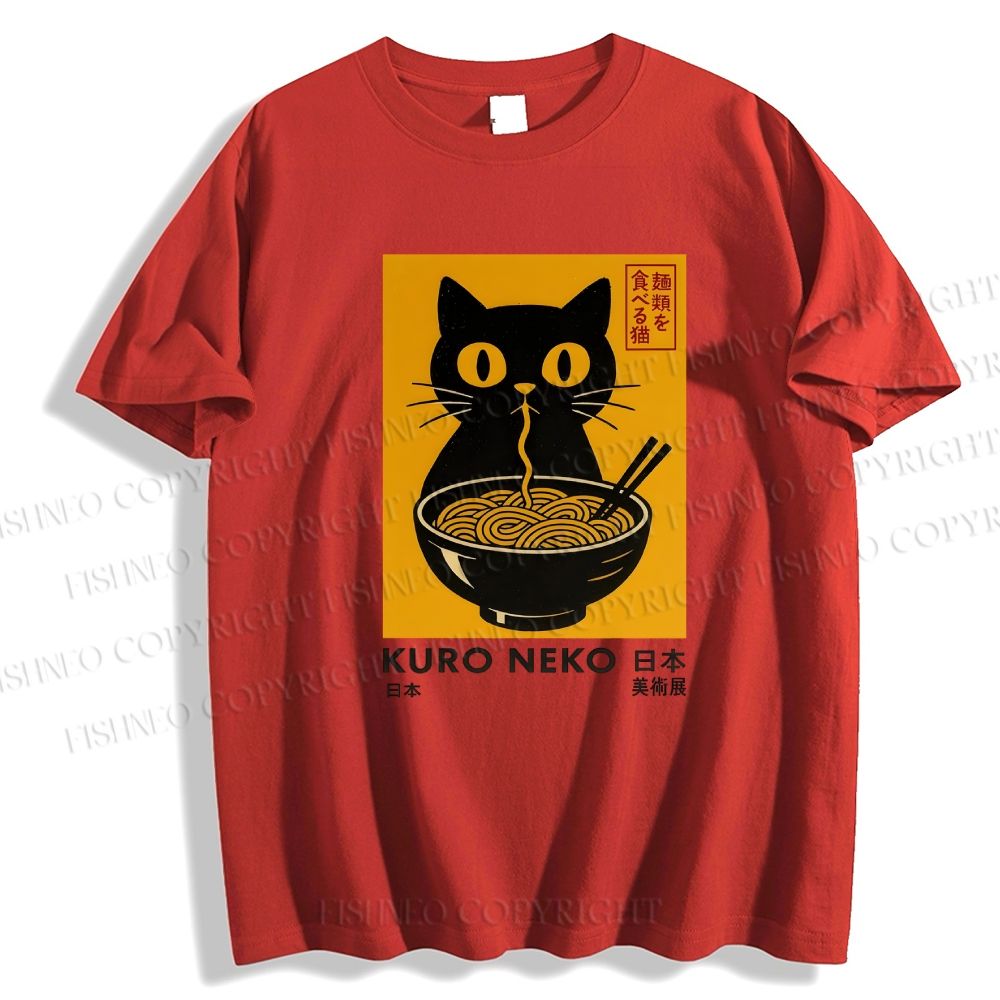 Unisex Kuro Neko Cat Printed Classic Cotton T-shirt