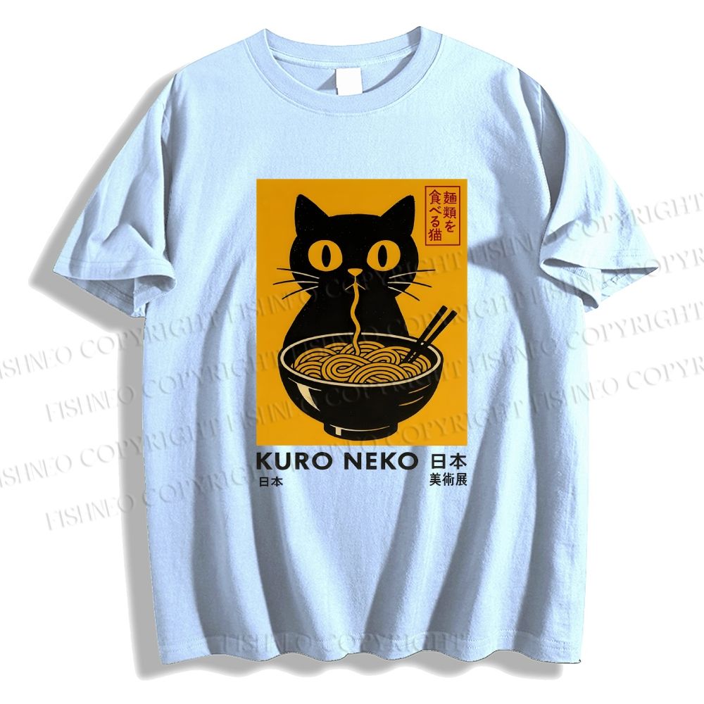 Unisex Kuro Neko Cat Printed Classic Cotton T-shirt