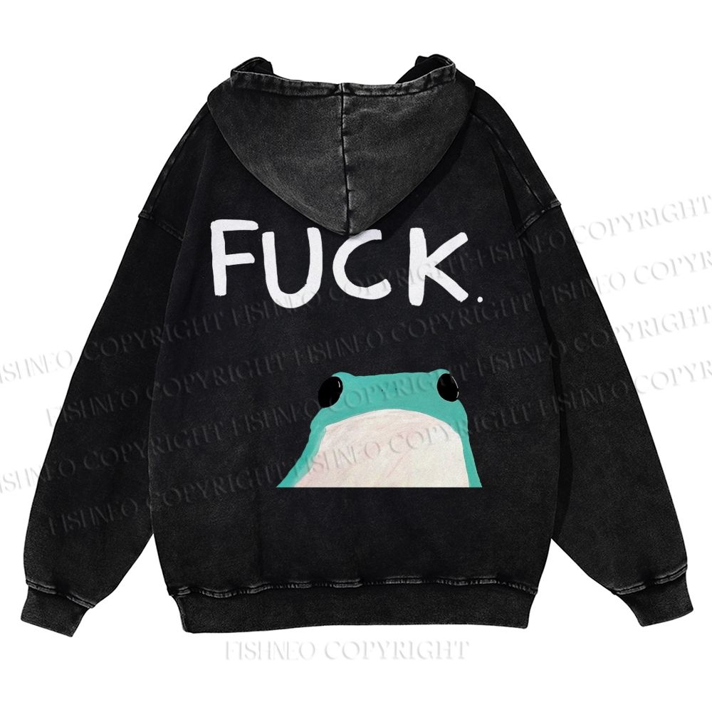 Fuck Frog Printed Casual Washed Hoodie