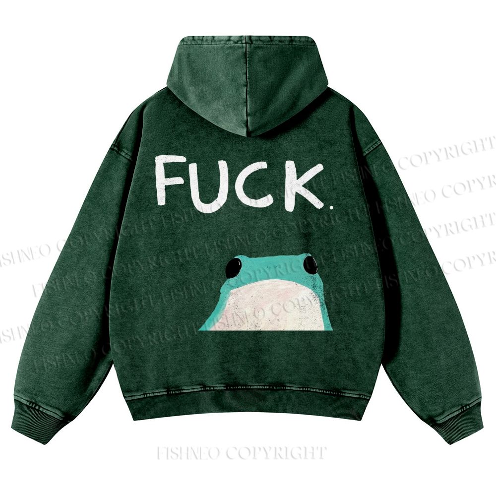 Fuck Frog Printed Casual Washed Hoodie