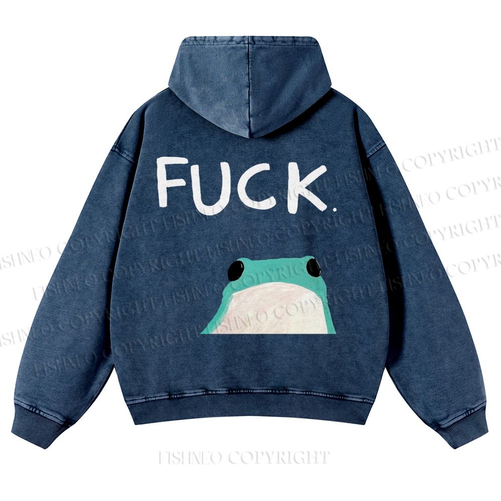 Fuck Frog Printed Casual Washed Hoodie