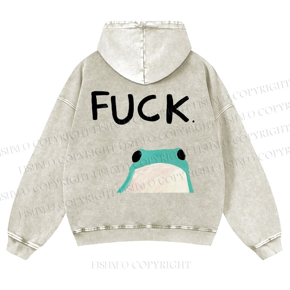 Fuck Frog Printed Casual Washed Hoodie