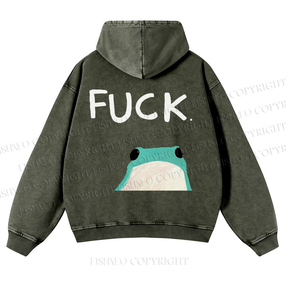 Fuck Frog Printed Casual Washed Hoodie