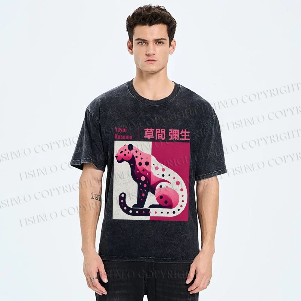 Unisex Yayoi Kusama Pink Panther Printed Washed Tee