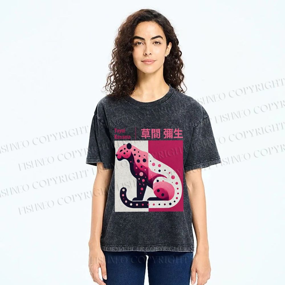 Unisex Yayoi Kusama Pink Panther Printed Washed Tee