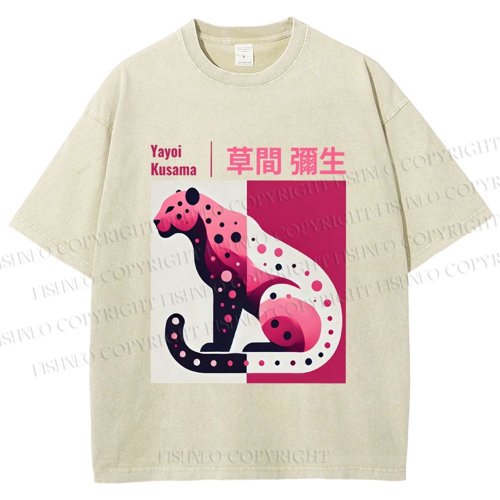 Unisex Yayoi Kusama Pink Panther Printed Washed Tee