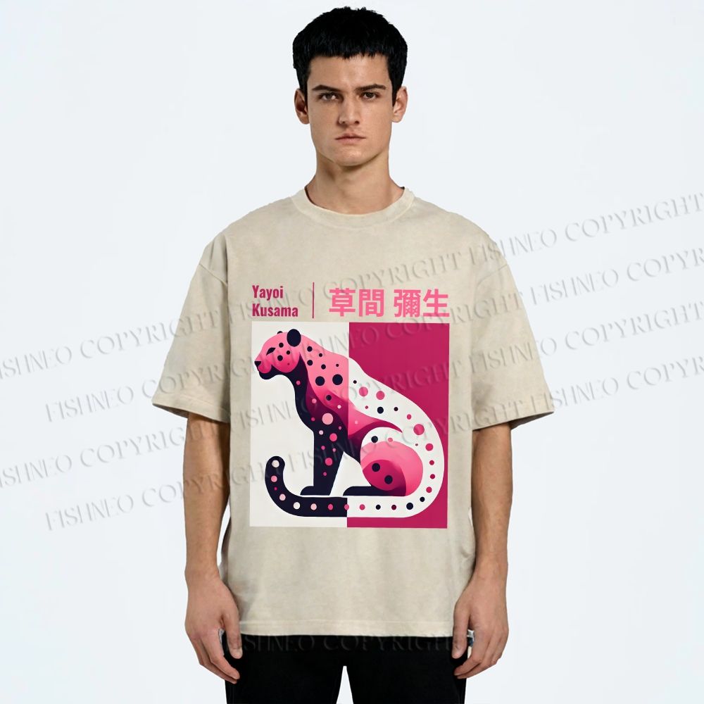 Unisex Yayoi Kusama Pink Panther Printed Washed Tee