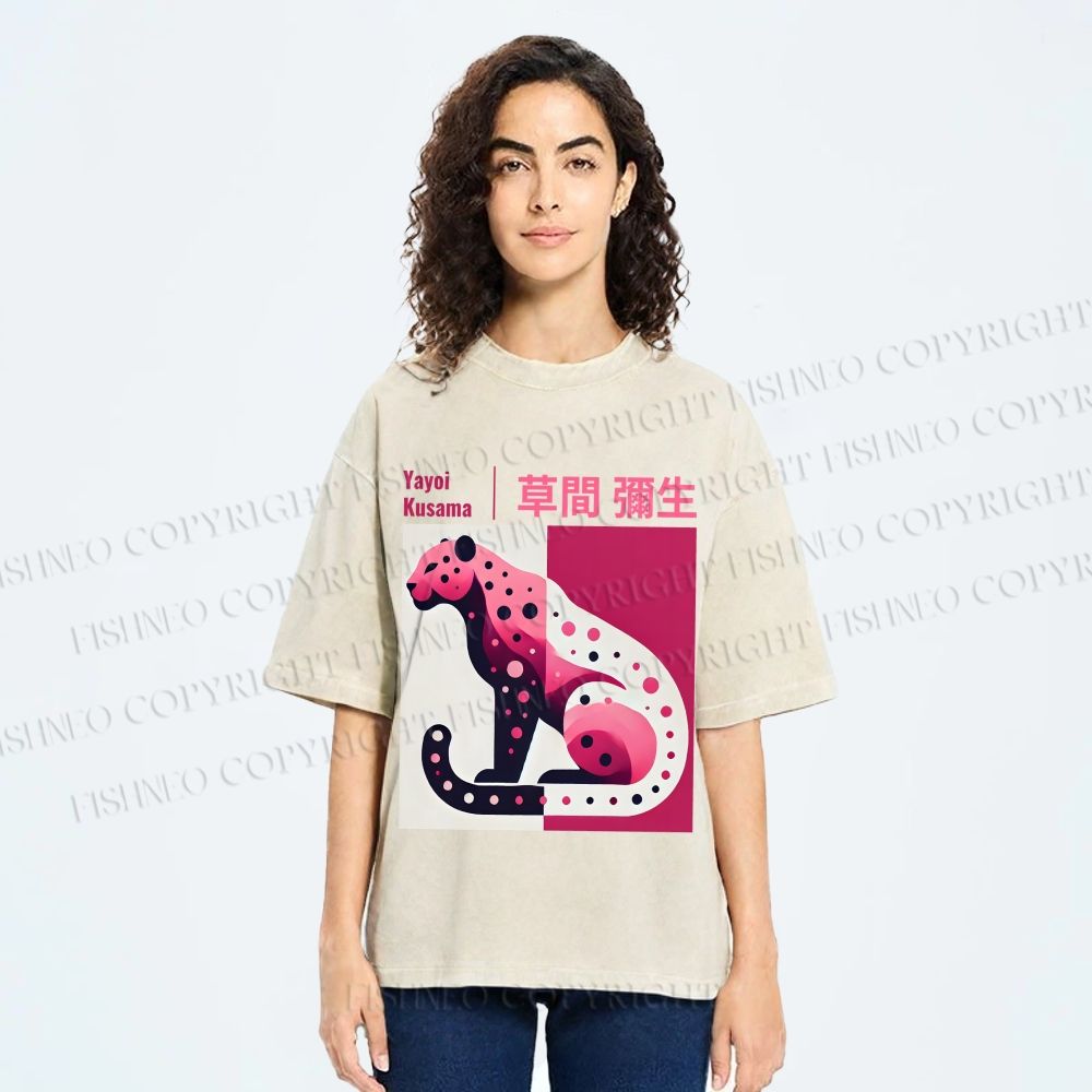 Unisex Yayoi Kusama Pink Panther Printed Washed Tee