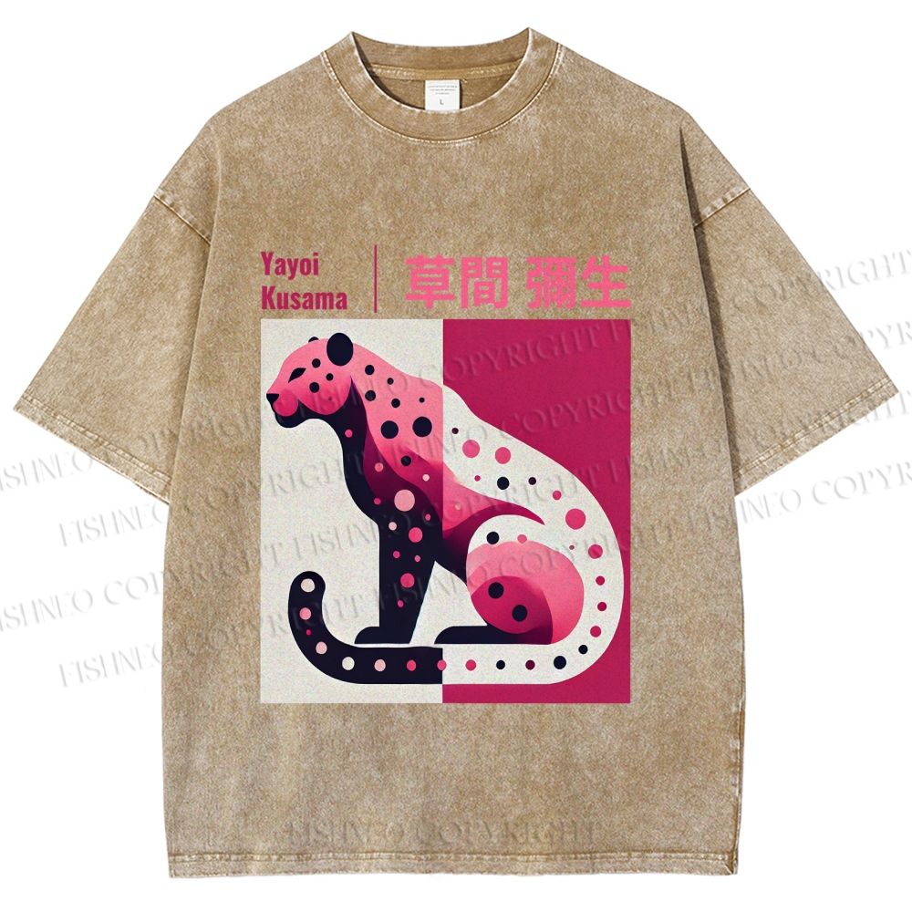 Unisex Yayoi Kusama Pink Panther Printed Washed Tee