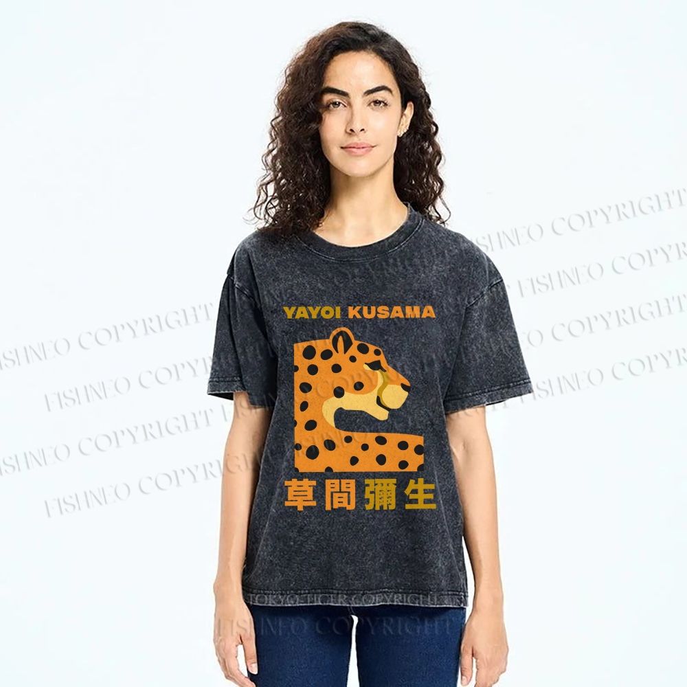 Unisex Yayoi Kusama Panther Printed Washed Tee