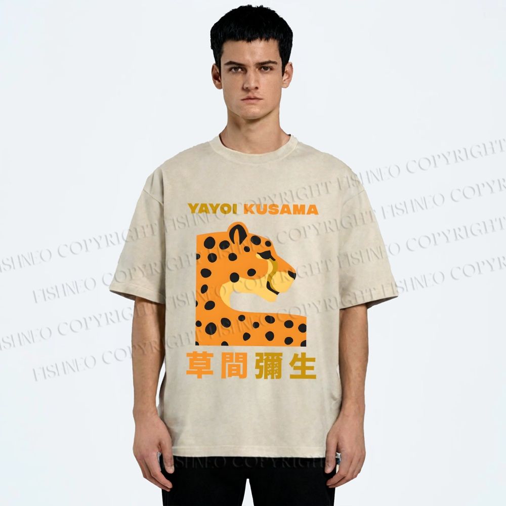 Unisex Yayoi Kusama Panther Printed Washed Tee