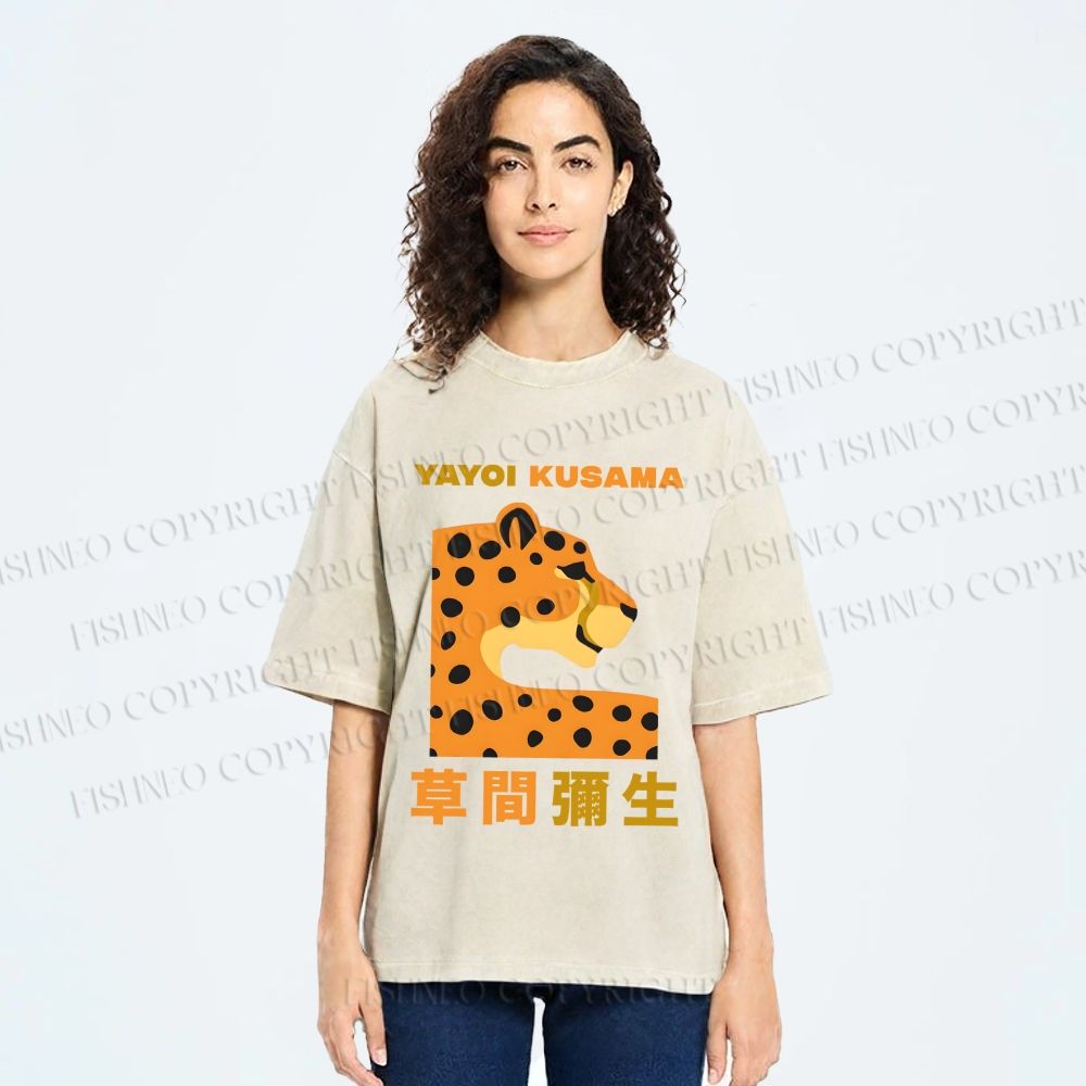 Unisex Yayoi Kusama Panther Printed Washed Tee