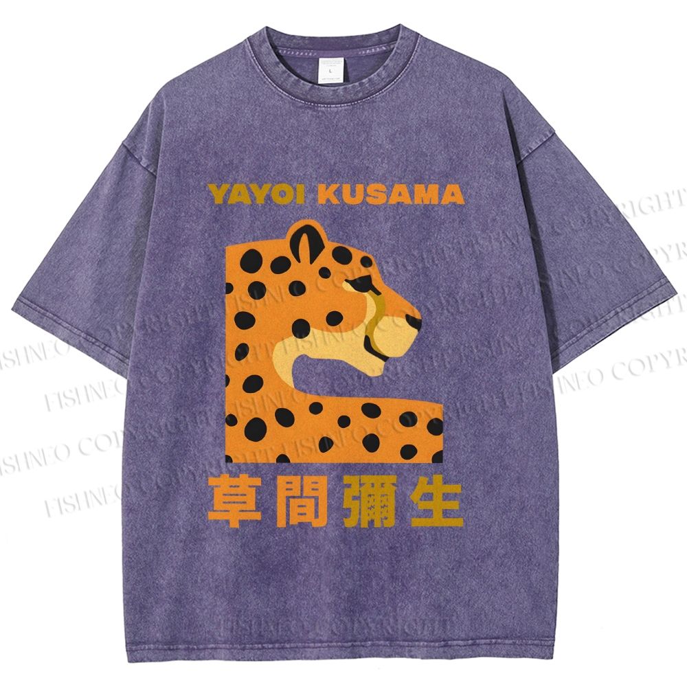 Unisex Yayoi Kusama Panther Printed Washed Tee
