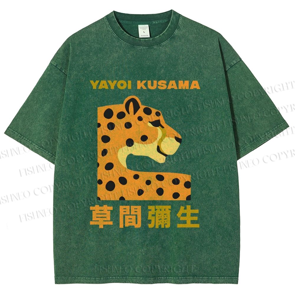 Unisex Yayoi Kusama Panther Printed Washed Tee