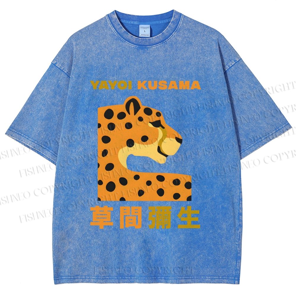 Unisex Yayoi Kusama Panther Printed Washed Tee