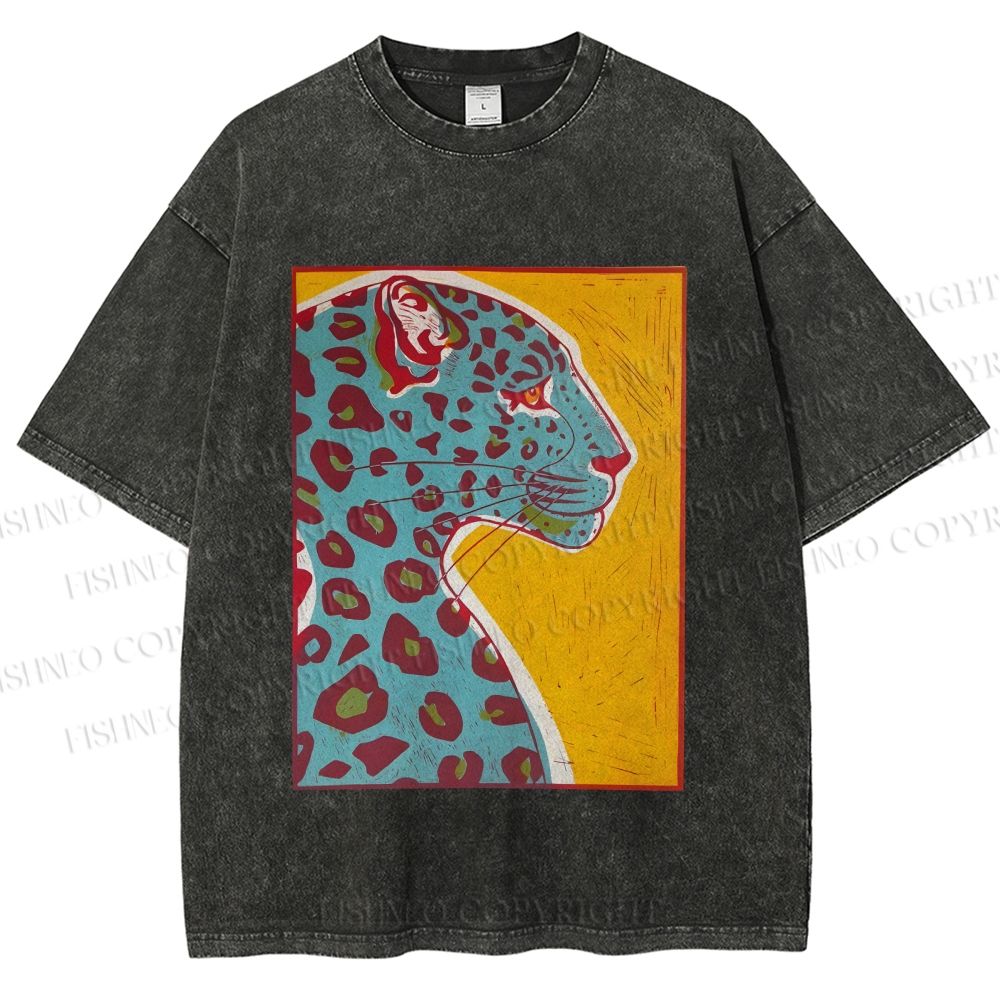 Unisex Blue Panther Printed Washed Tee