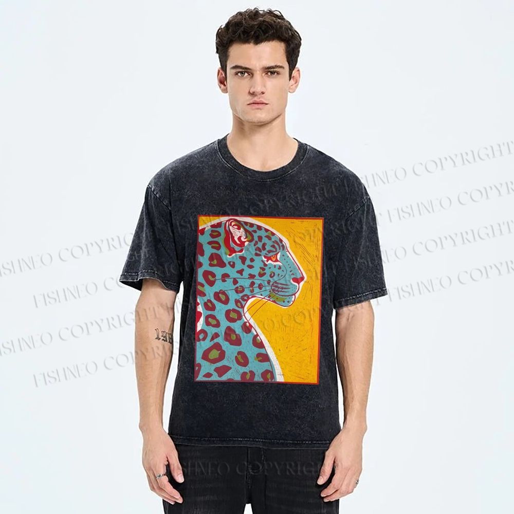 Unisex Blue Panther Printed Washed Tee