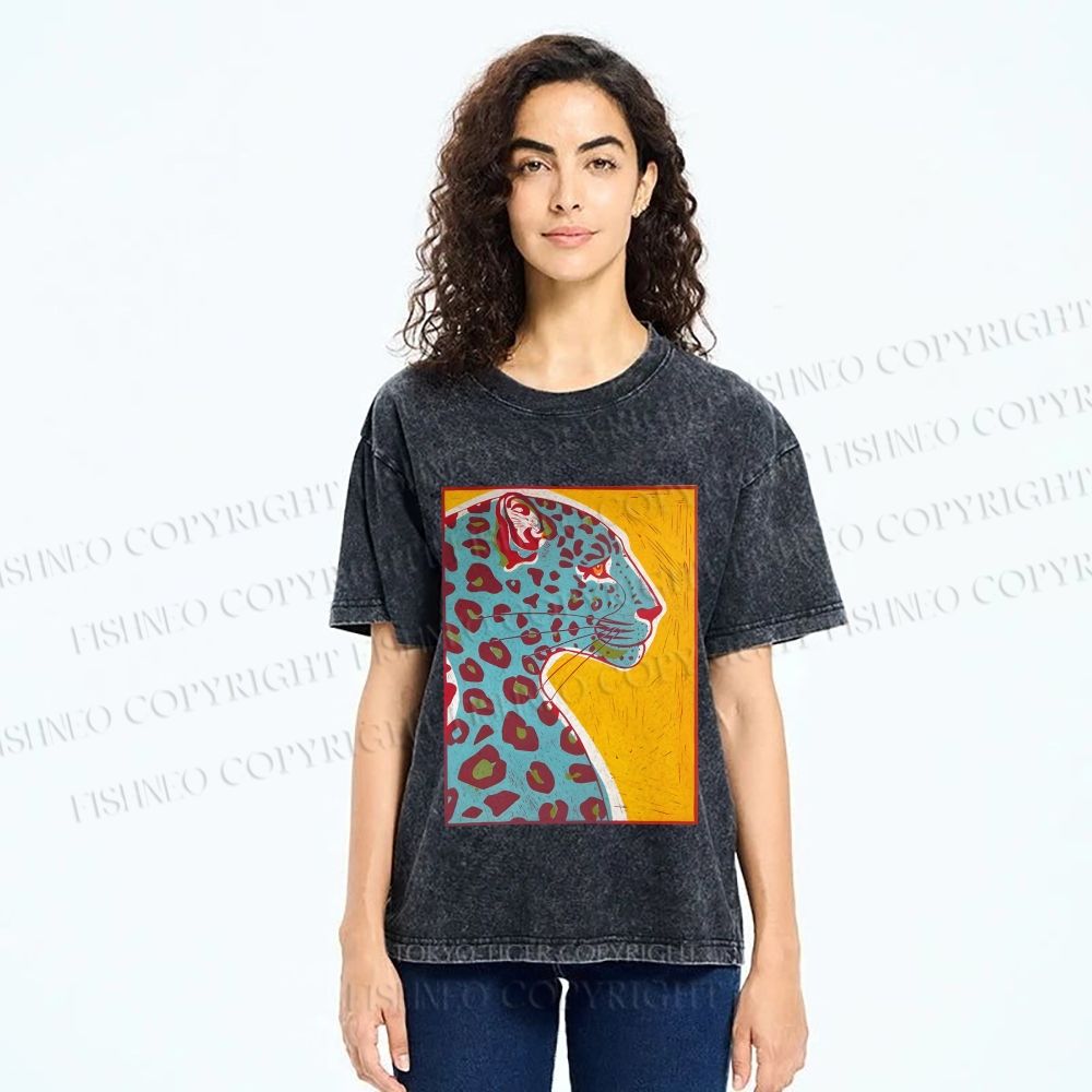 Unisex Blue Panther Printed Washed Tee