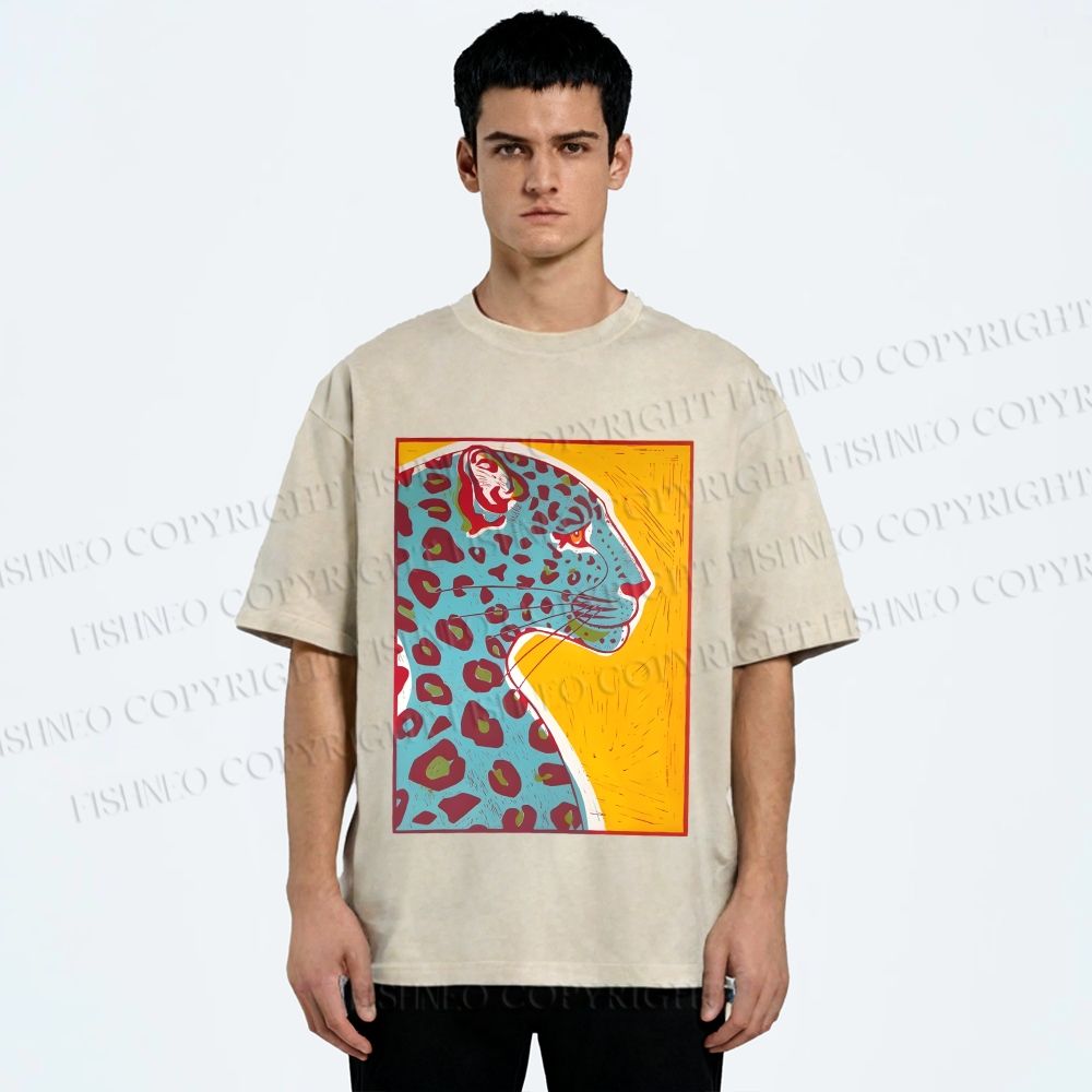 Unisex Blue Panther Printed Washed Tee