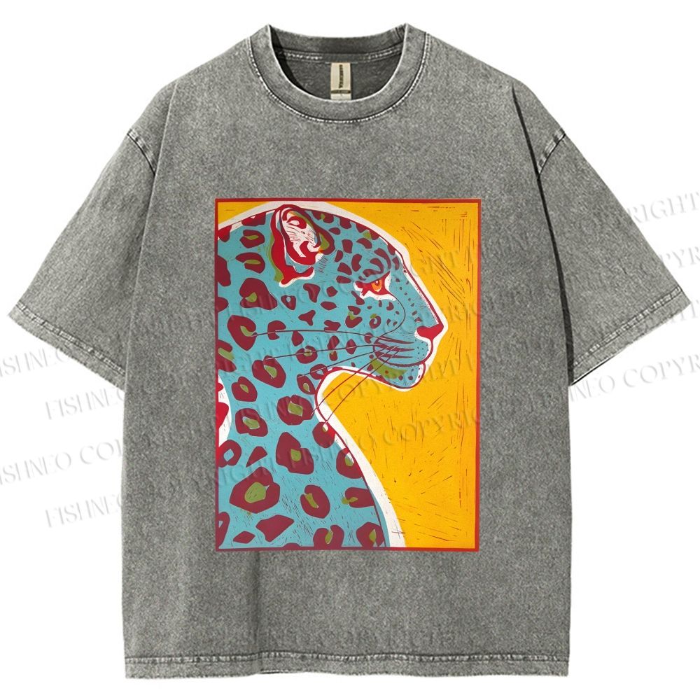 Unisex Blue Panther Printed Washed Tee