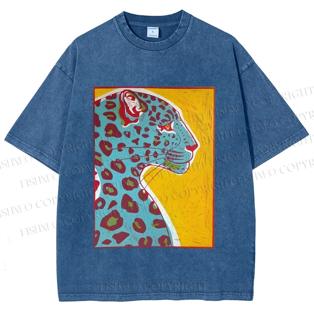 Unisex Blue Panther Printed Washed Tee