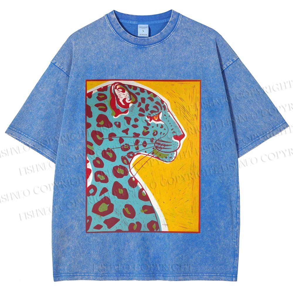 Unisex Blue Panther Printed Washed Tee