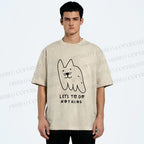Unisex Weird Cat Let us to do Nothing Printed Washed Tee