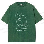 Unisex Weird Cat Let us to do Nothing Printed Washed Tee