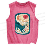 Unisex Cat in Flowers Printed Washed Tank Top